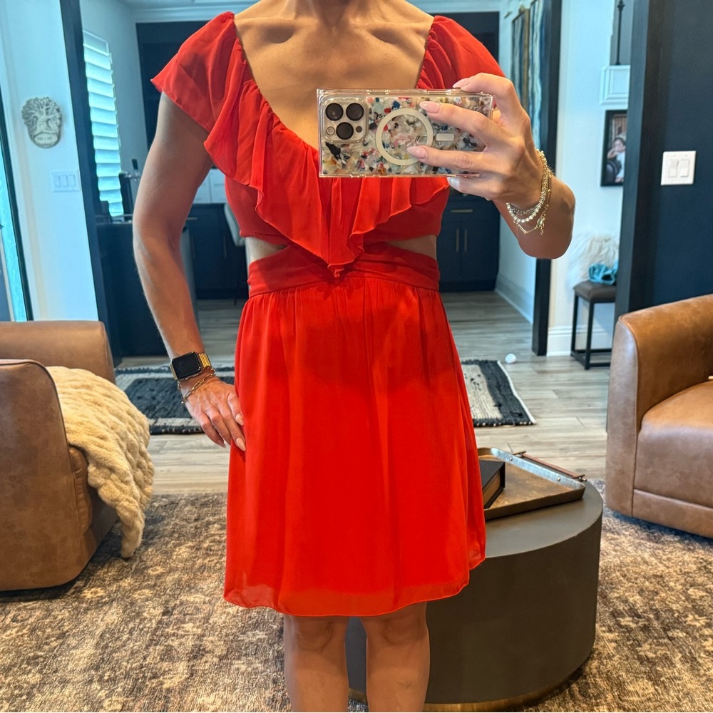 Source Unknown Red Ruffled Tie Front Sundress - Picture 6 of 7